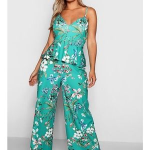 Strappy Floral Peplum Jumpsuit